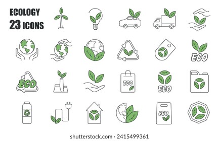 Ecology Icons Set, Line, Organic, Isolated, Recycling, Energy, Eco, Bio, Natural, Green, Vector illustration