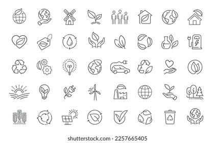 Ecology icons set in linear style. Nature, environment concept vector. Eco symbols thin line