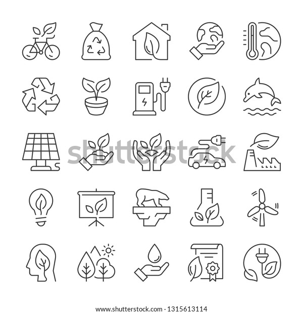 Ecology
icons set. Nature protection symbols. Line
style