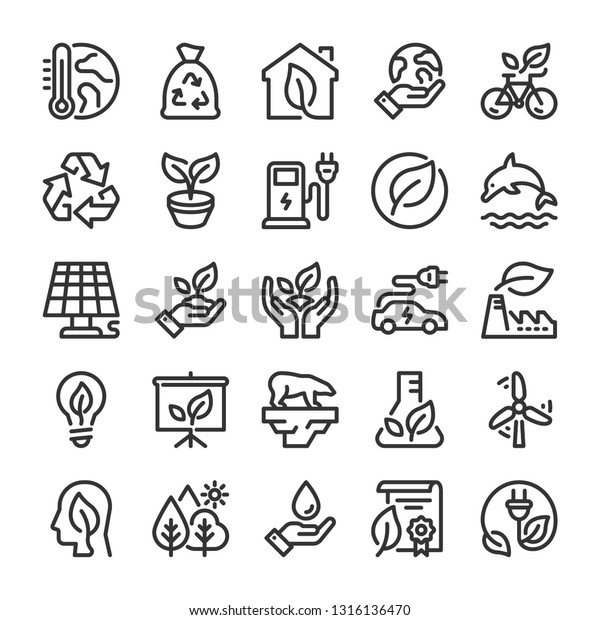 Ecology
icons set. Nature protection symbols. Line
style