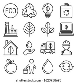 Ecology Icons Set on White Background. Line Style Vector