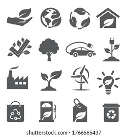 Ecology icons set on white background