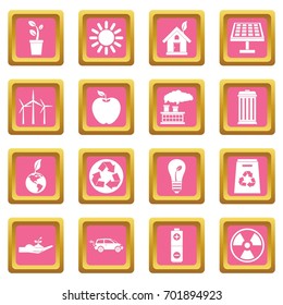 Ecology icons set in pink color isolated vector illustration for web and any design