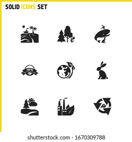 Ecology icons set with recycling, natural product and rabbit elements. Set of ecology icons and bunny concept. Editable vector elements for logo app UI design.