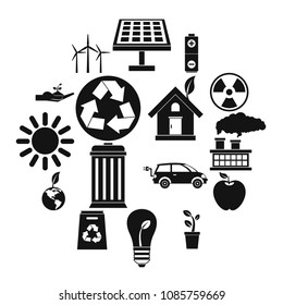 Ecology icons set in simple style. Environmental, recycling, renewable energy, nature elements set collection vector illustration