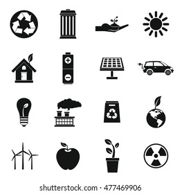 Ecology icons set in simple style. Environmental, recycling, renewable energy, nature elements set collection vector illustration