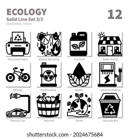 Ecology icons set, Solid Line, vector and illustration set 3