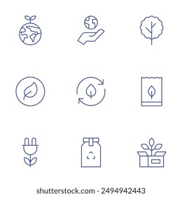 Ecology icons set. Thin Line style, editable stroke. eco packaging, eco, package, green earth, ecology, tree, save energy, recycling.