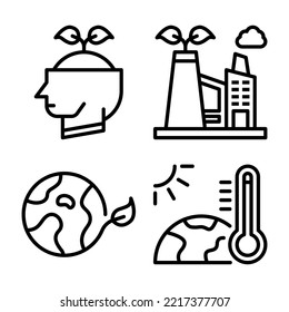 Ecology icons set = think green, eco factory, earth, global warming. Perfect for website mobile app, app icons, presentation, illustration and any other projects