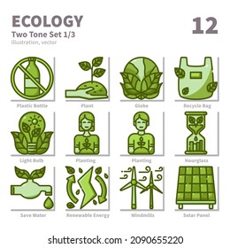 Juego de iconos ecológicos, Dos tonos, vector e ilustración 1