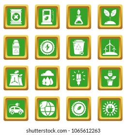 Ecology icons set vector green square isolated on white background 