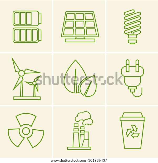 Ecology icons set\
vector green line style\

