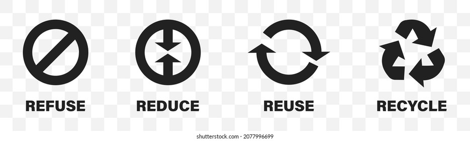 Ecology icons set. Vector isolated symbol collection. Refuse Recycle Reuse Reduce icon on transparent background. EPS 10.