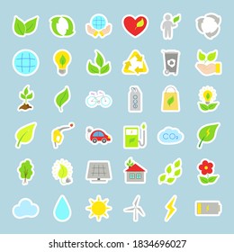 Ecology icons set. Vector modern glyph symbols. Eco friendly flat sign collection. Stickers for design, sketchbook, notebook, card, flyer, advertising, promotion.