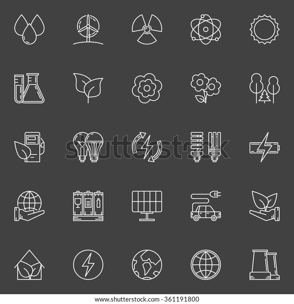 Ecology icons set - vector
outline renewable energy symbols or ecology logo elements on dark
background