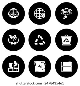 Ecology icons set , white on Black background