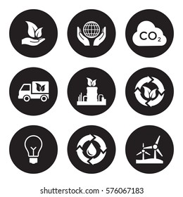 Ecology icons set. White on a black background