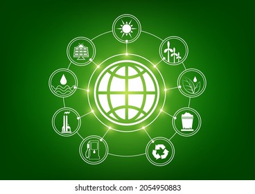 Ecology icons set,Savings concept, switch off, energy concept, idea abstract infographic layout, vector illustration,Energy saving and Icon.Green background vector illustration template design.