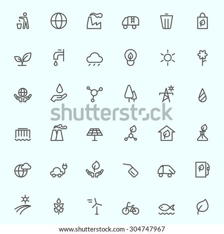 Ecology icons, simple and thin line design