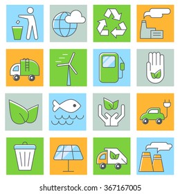 Ecology icons, thin line flat design