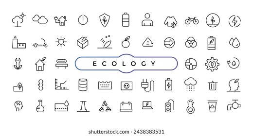 Ecology icons, thin line style, Set vector line icons with open path smart sity and technology with elements for mobile concepts vector illustration.