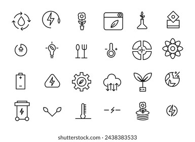 Ecology icons, thin line style, Set vector line icons with open path smart sity and technology with elements for mobile concepts vector illustration.