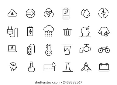 Ecology icons, thin line style, Set vector line icons with open path smart sity and technology with elements for mobile concepts vector illustration.
