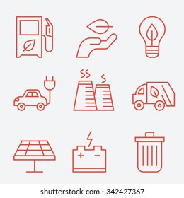 Ecology icons, thin line style, flat design
