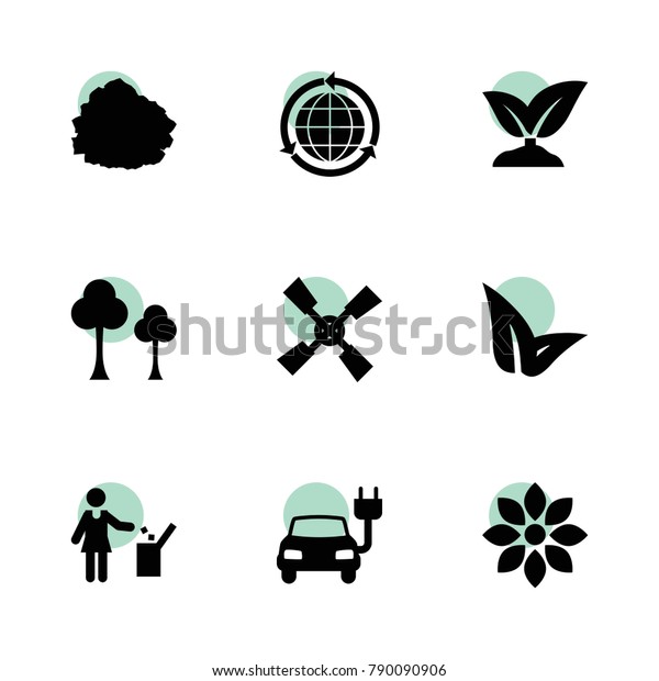 Ecology icons.\
vector collection filled ecology icons set.. includes symbols such\
as tree, windmill, sprouting, flower, electric car, leaf. use for\
web, mobile and ui\
design.