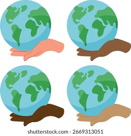 Ecologia Ícones Vetor Eps, Mundo em mãos humanas