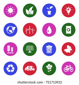 Ecology Icons. White Flat Design In Circle. Vector Illustration. 