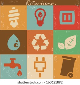 Ecology icons,Retro style,vector