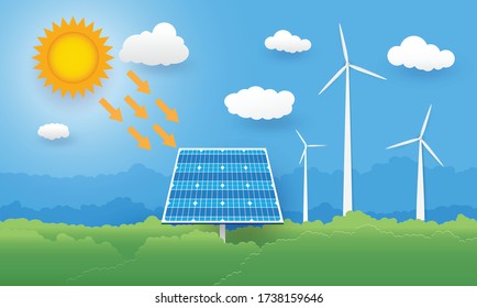ecology idea , city scape paper art style,technology power saving, vector design