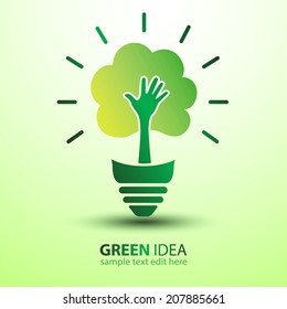 Ecology idea green bulb with hand tree vector illustration