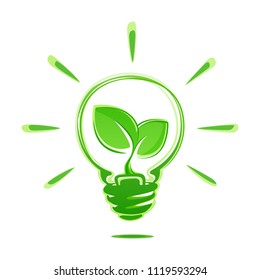 Ecology idea green bulb with plant vector illustration. Ecology concept green energy. Ecological energy vector symbol.