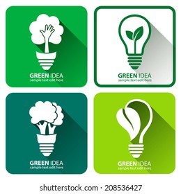 Ecology idea icons green bulb with plant vector illustration