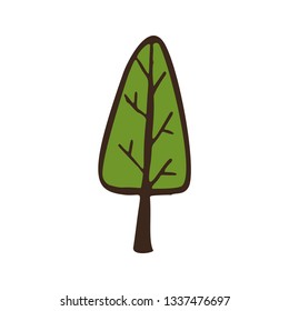 Ecology illustration with doodle green trees. Hand drawn vector trees. 