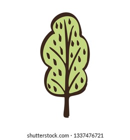 Ecology illustration with doodle green trees. Hand drawn vector trees. 