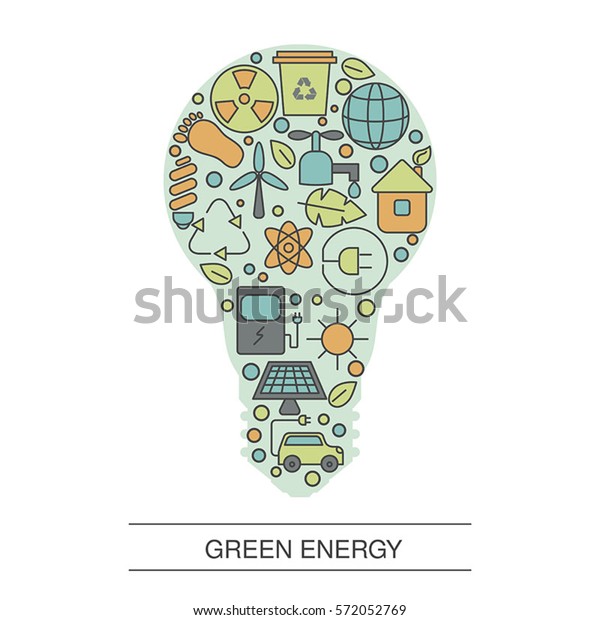 Ecology illustration with eco icons. Concept of\
ecology and green\
energy.