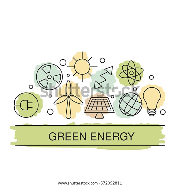 Ecology illustration with eco icons. Concept of\
ecology and green\
energy.