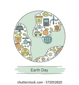 Ecology illustration with eco icons. Green technology, environment protection etc.