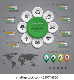 Ecology info graphic with map, web design, vector 