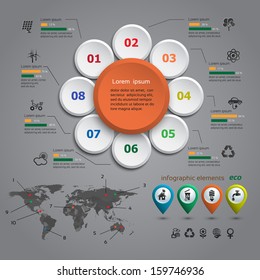 Ecology info graphic with map, web design, vector 