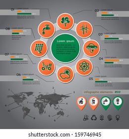 Ecology info graphic with map, web design, vector 
