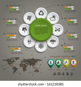 Ecology Info Graphic With Map, Web Design, Vector 