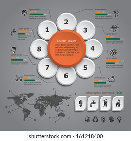 Ecology info graphic with map, web design, vector 