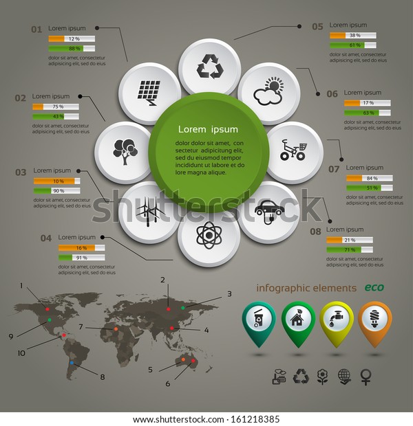 Ecology info\
graphic with map, web design, vector\
