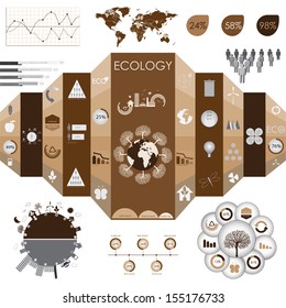 Ecology info graphic system with world map and charts, icons, statistics 
