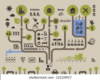 ecology info graphic, vector background in form of tree