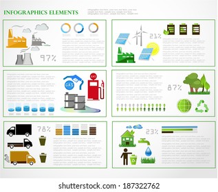 Ecology info graphics collection, charts, symbols, graphic vector elements